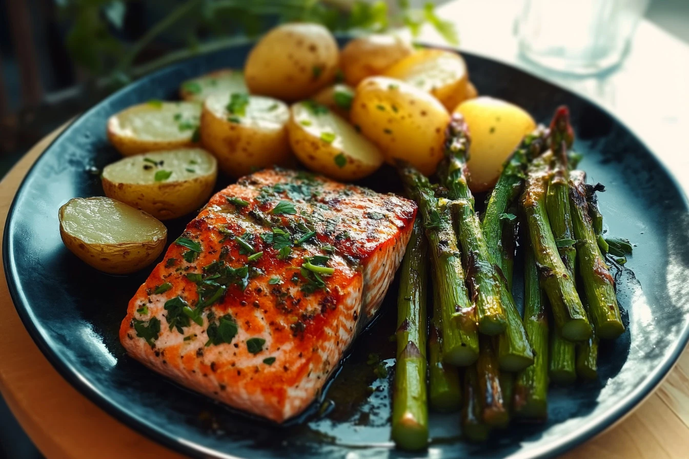 Garlic Herb Salmon with Asparagus and Potatoes